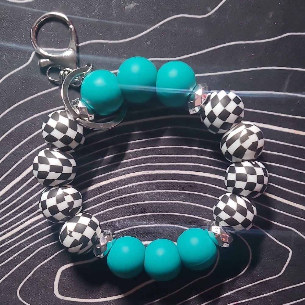 Turquoise and Checkered Wristlet